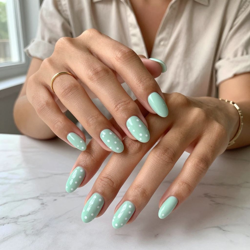 Soft Mint Green with Tiny White Polka Dots
