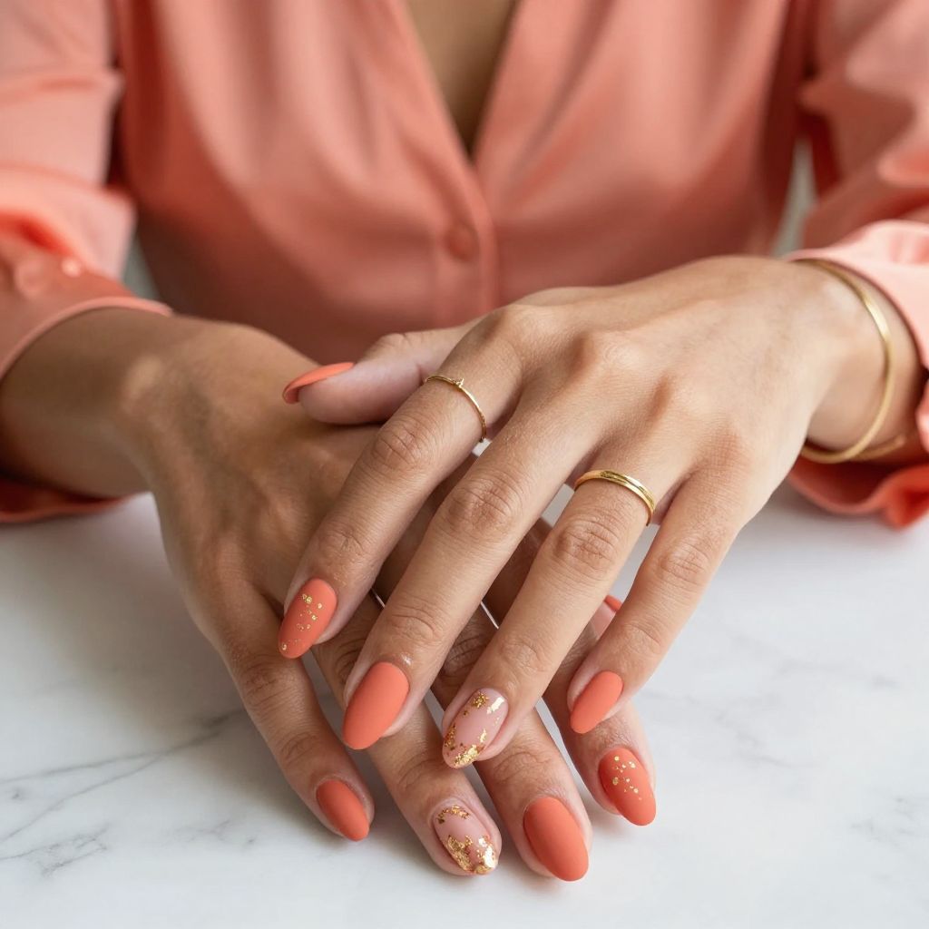 Coral Matte with Gold Leaf Accents