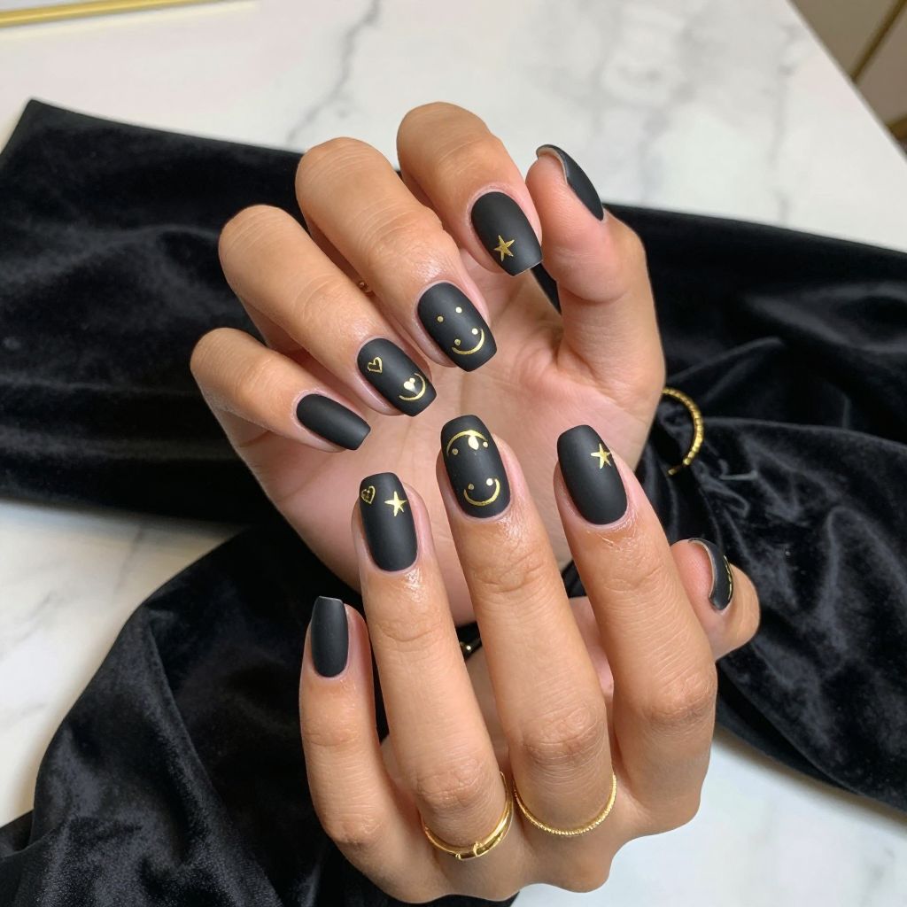 Metallic Gold Accents with Emoji Silhouettes