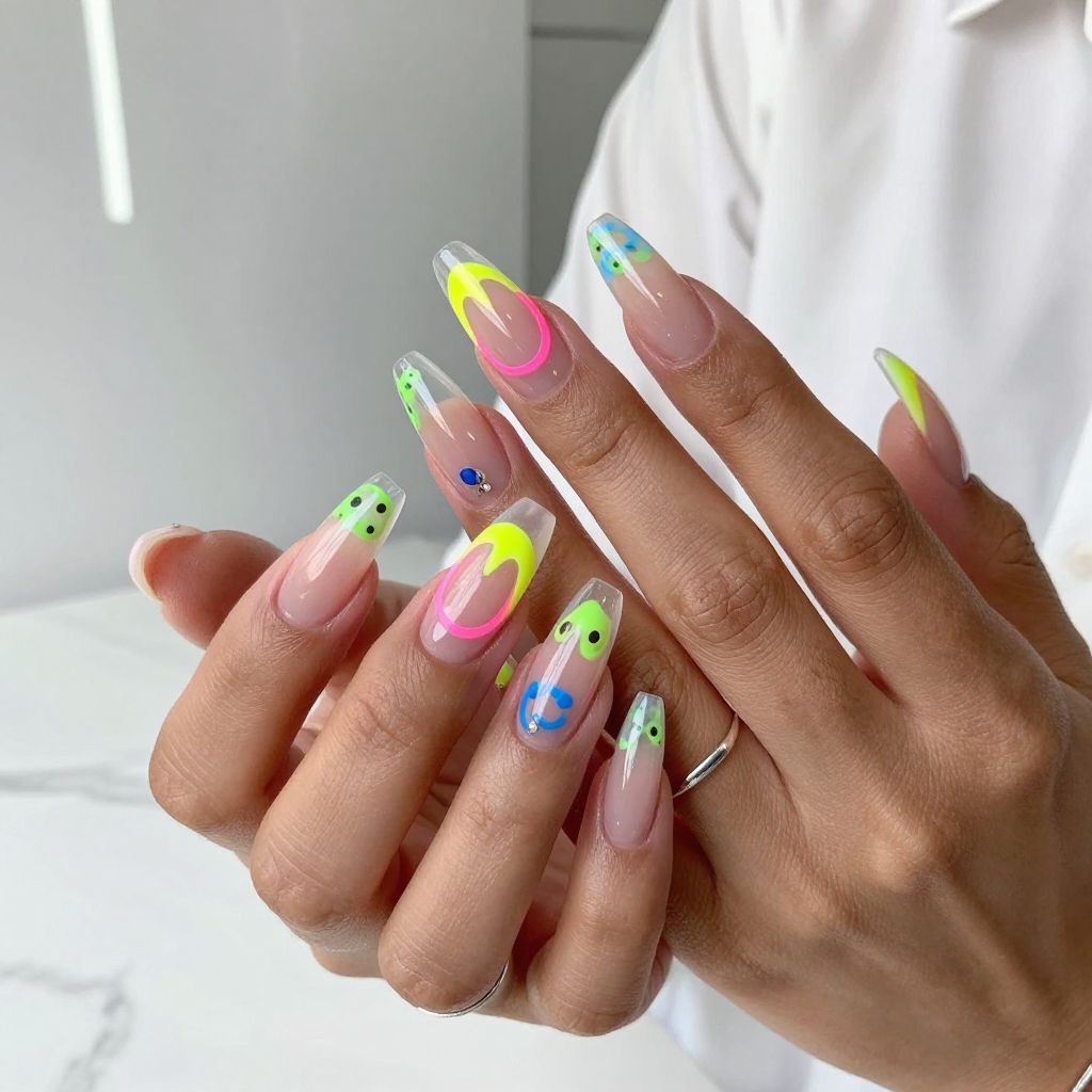 Neon Emojis on Clear Tips