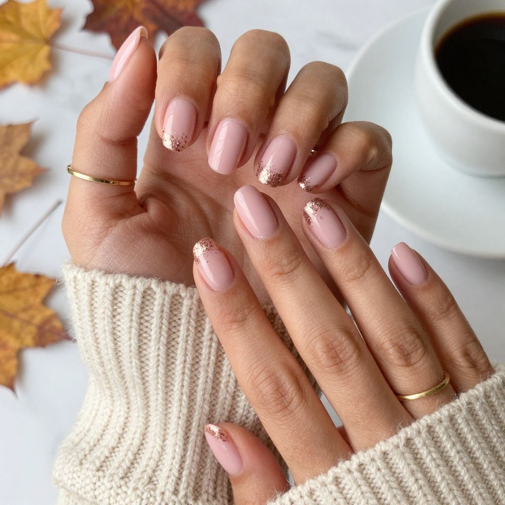 Soft Blush with Glitter Tips