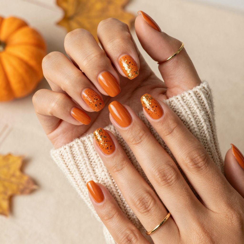 Pumpkin Orange with Gold Glitter Dots