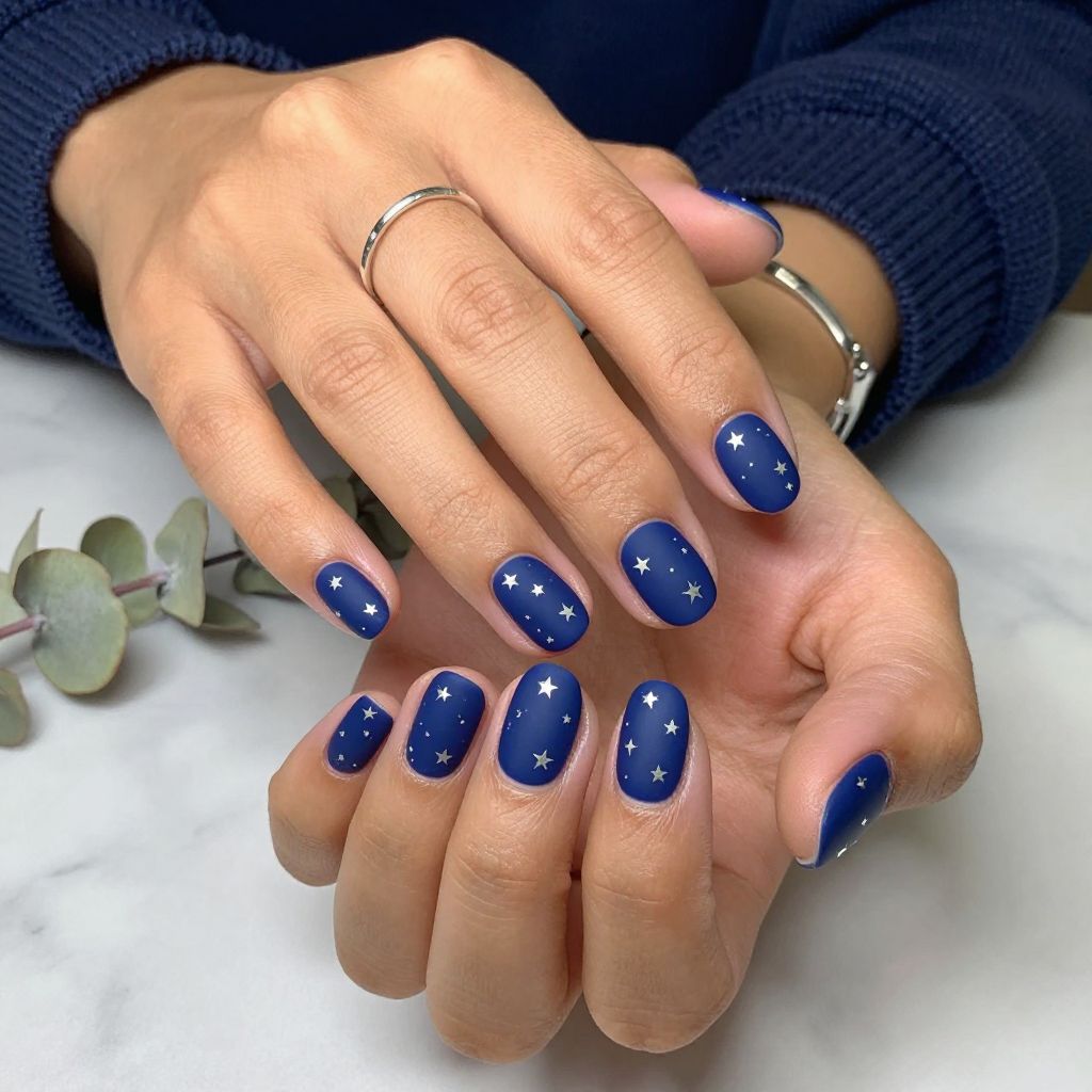Midnight Blue Matte with Tiny Silver Stars