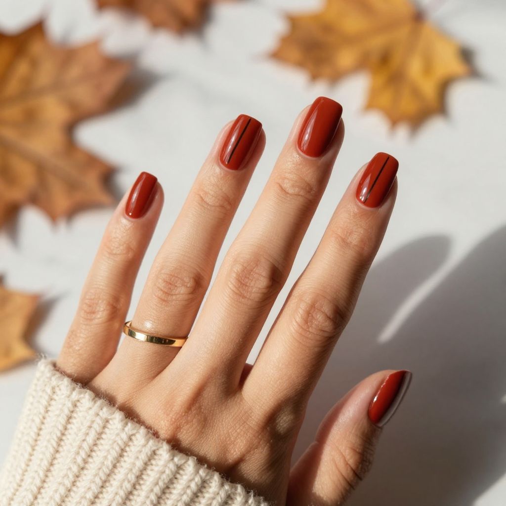Rust Red with Minimalist Black Lines