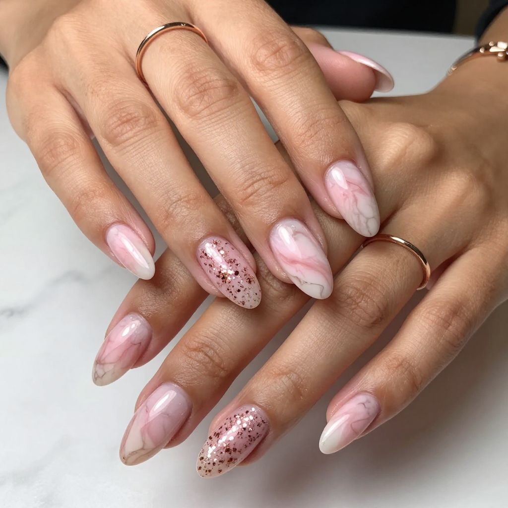 Rose Gold Glitter and Pink Marble Fusion