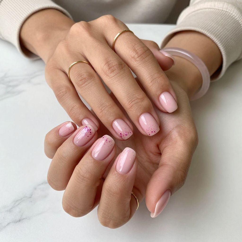 Sheer Pink Gloss with Sparse Fine Pink Glitter