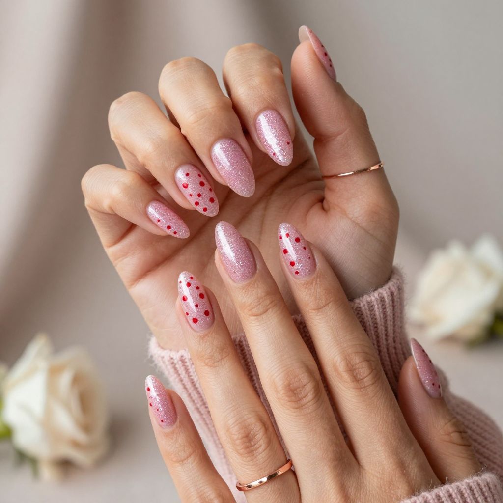Pink Glitter with Crimson Red Dots