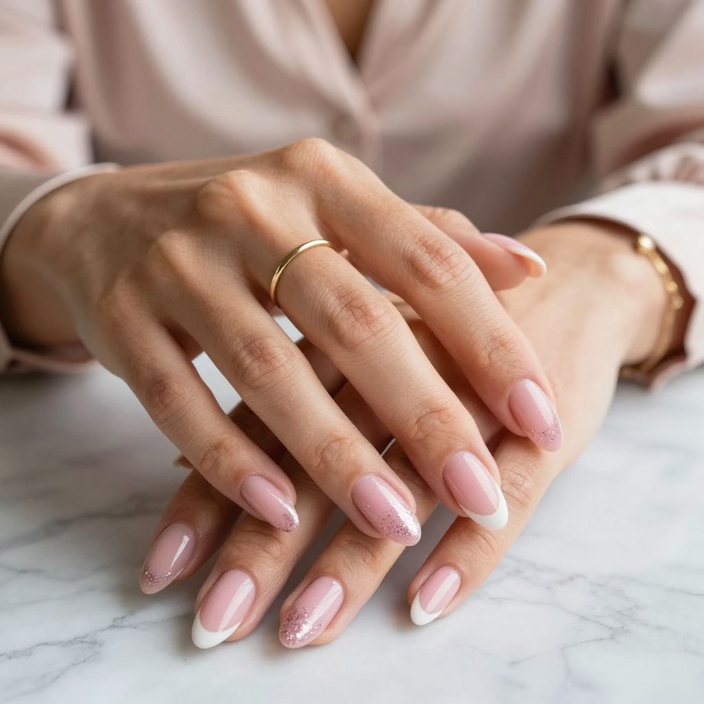 Classic Pink French Tip with Glitter Twist