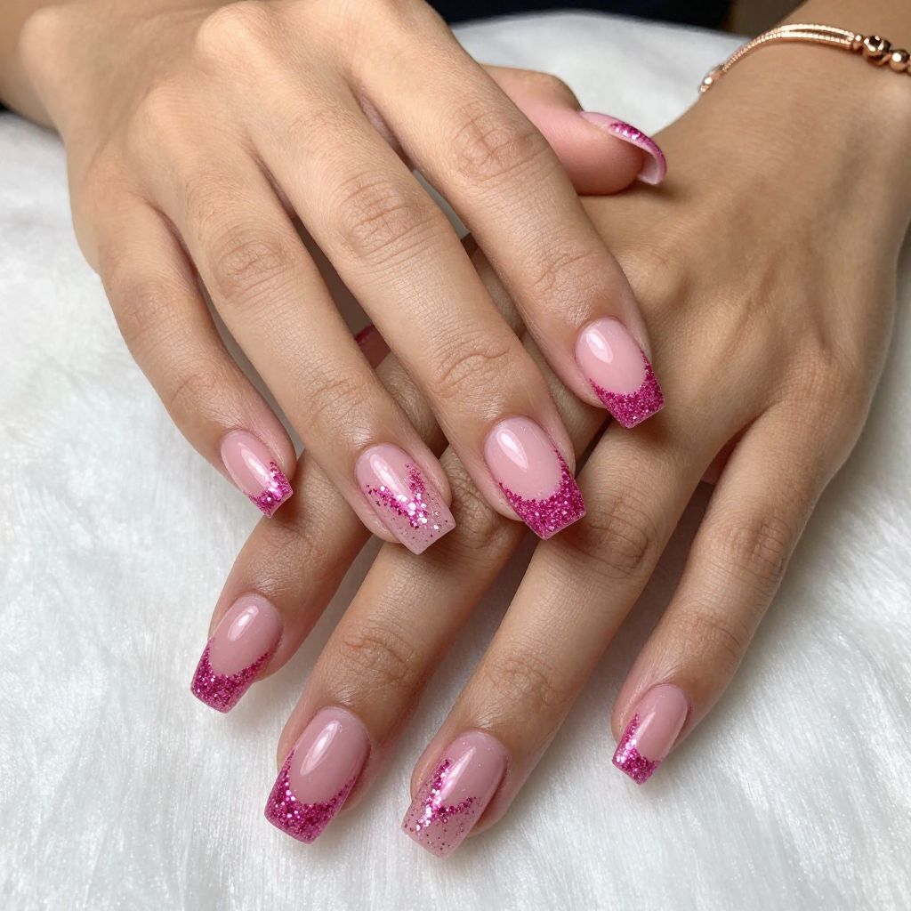 Hot Pink Glitter with Negative Space Hearts