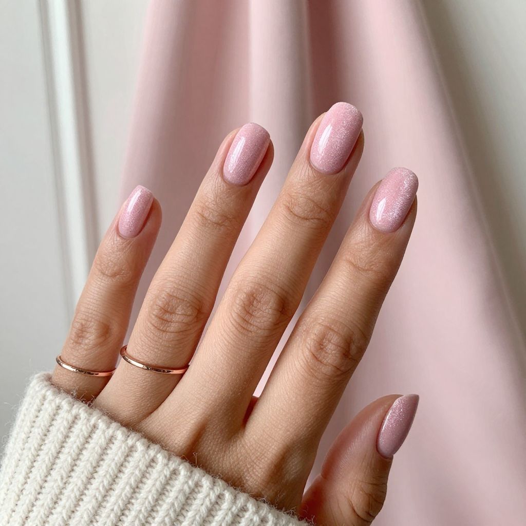 Baby Pink Velvet Glitter Nails