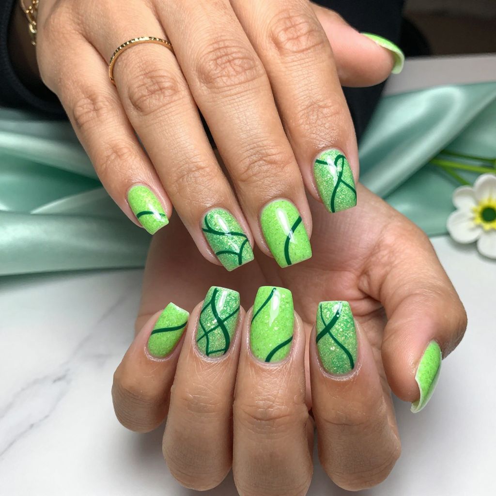 Peppy Lime Sparkle with Abstract Green Lines