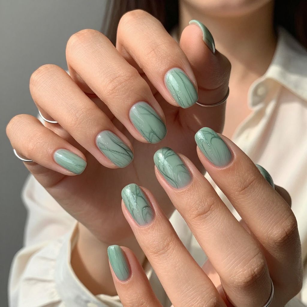 Soft Misty Green with Silver Glitter Veins