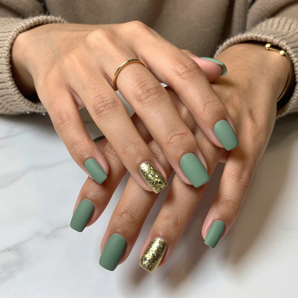 Vintage Gold Glitter with Green Matte Overlay