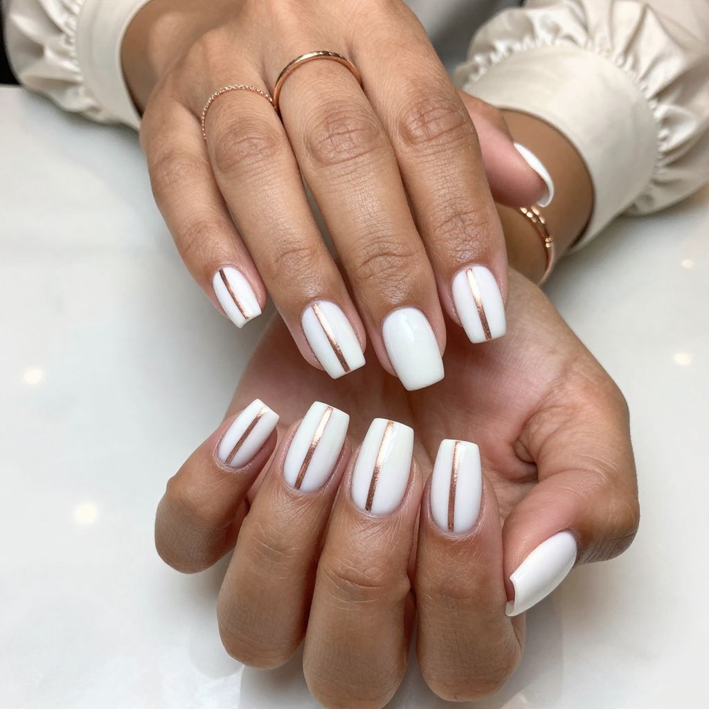 Rose Gold Stripes on White Satin