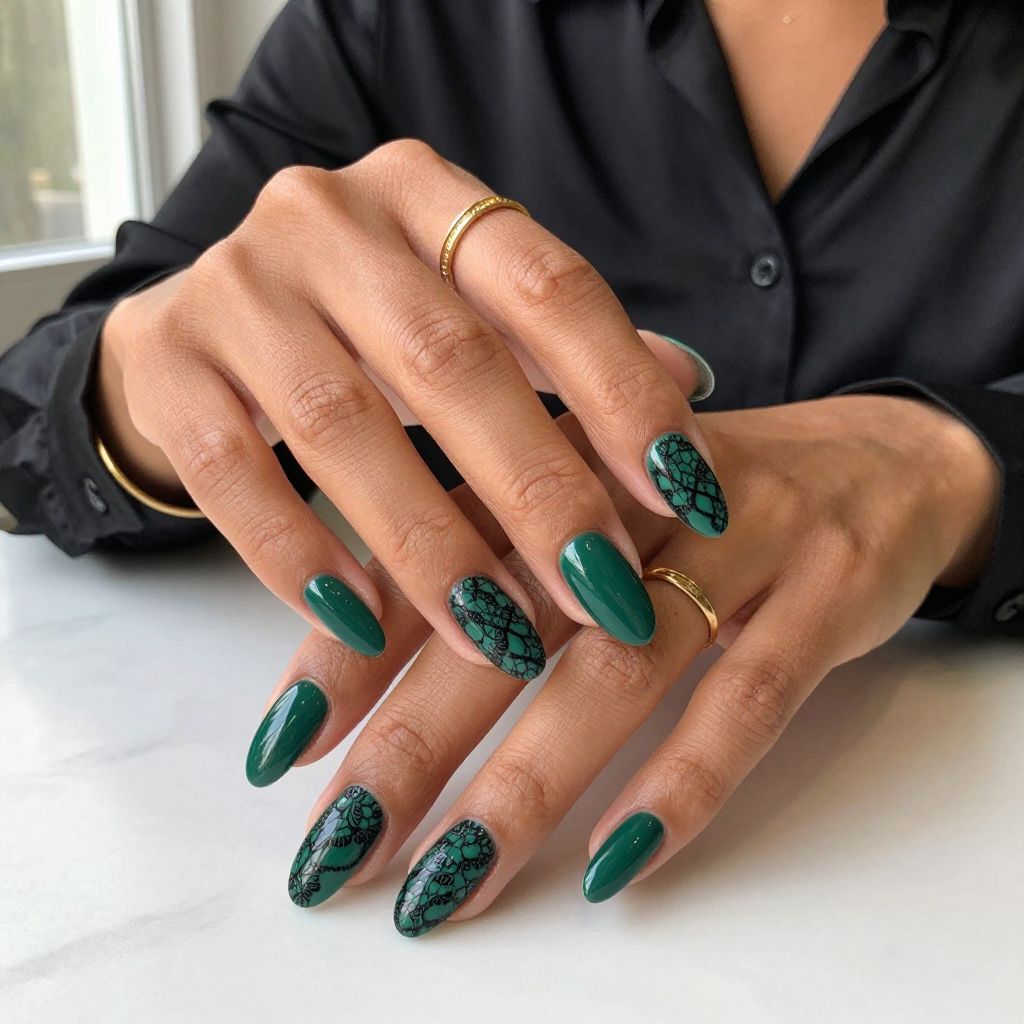 Black Lace Over Deep Green Base