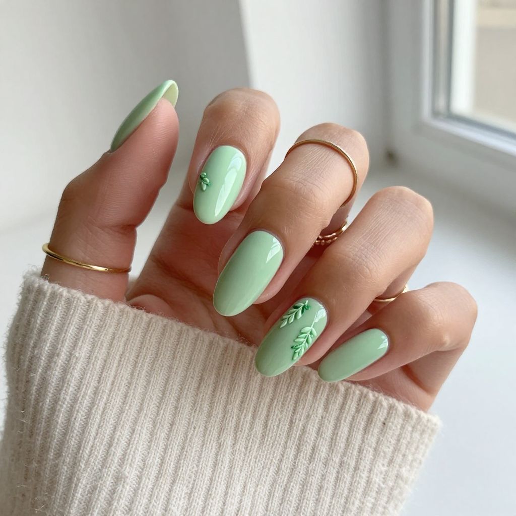Celadon Green with Matte Leaf Embellishments
