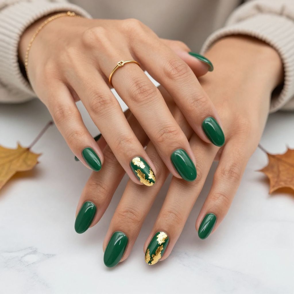 Seaweed Green with Gold Leaf Cutouts