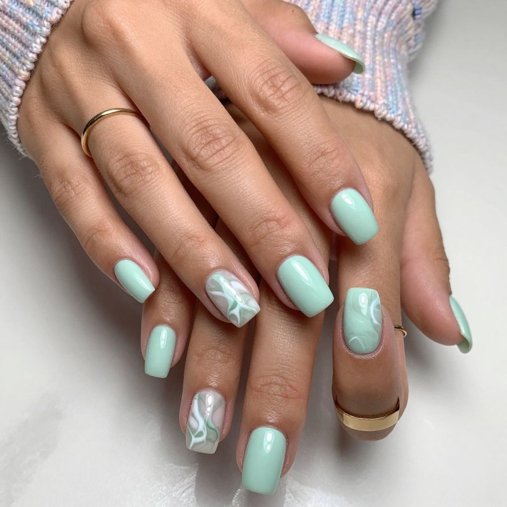 Light Mint with White Marble Swirls