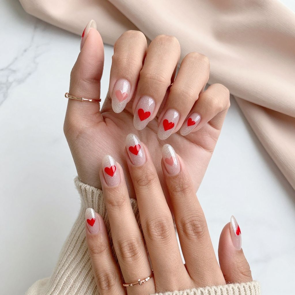 Glitter Gradient with Red Heart Tips