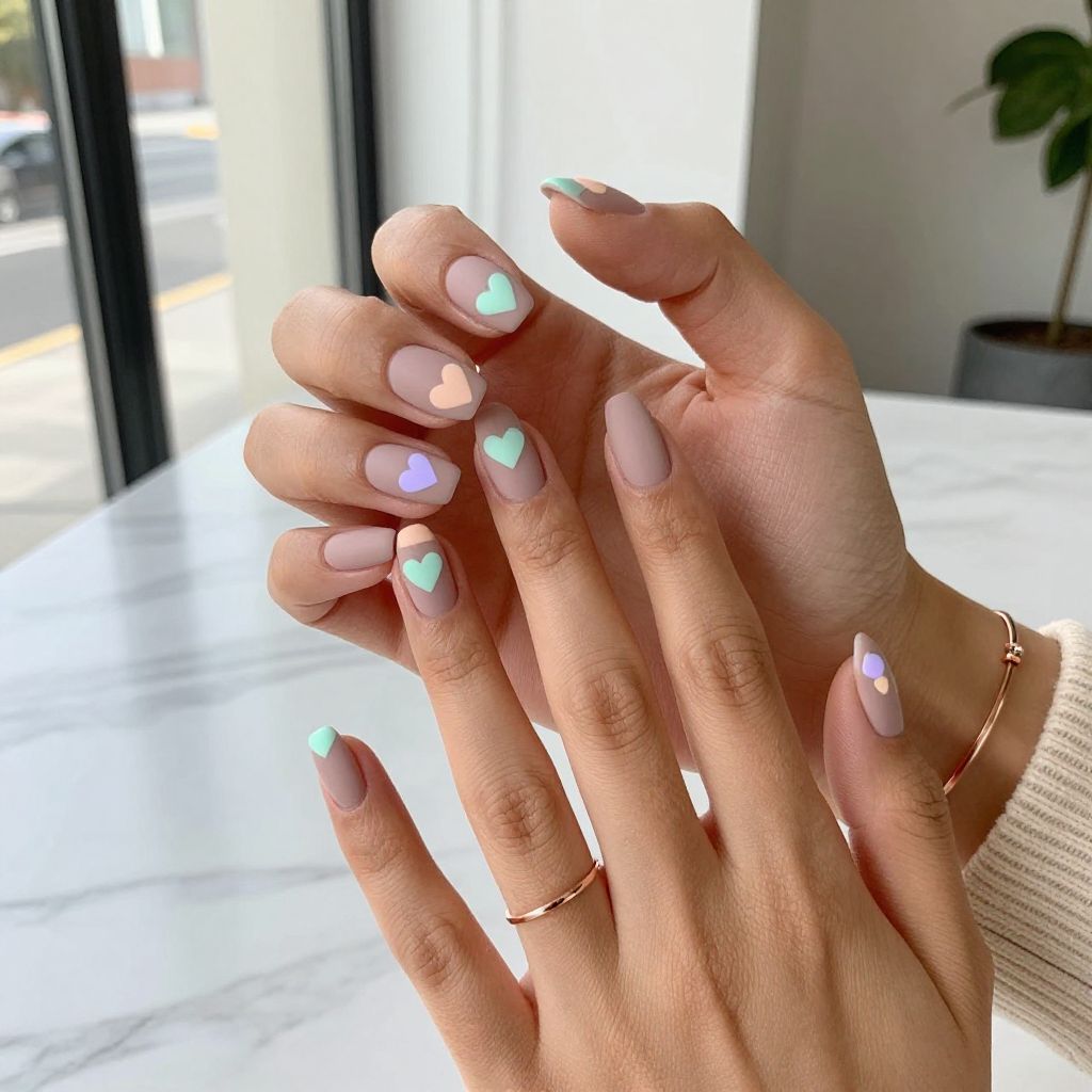 Pastel Hearts on Matte Nude