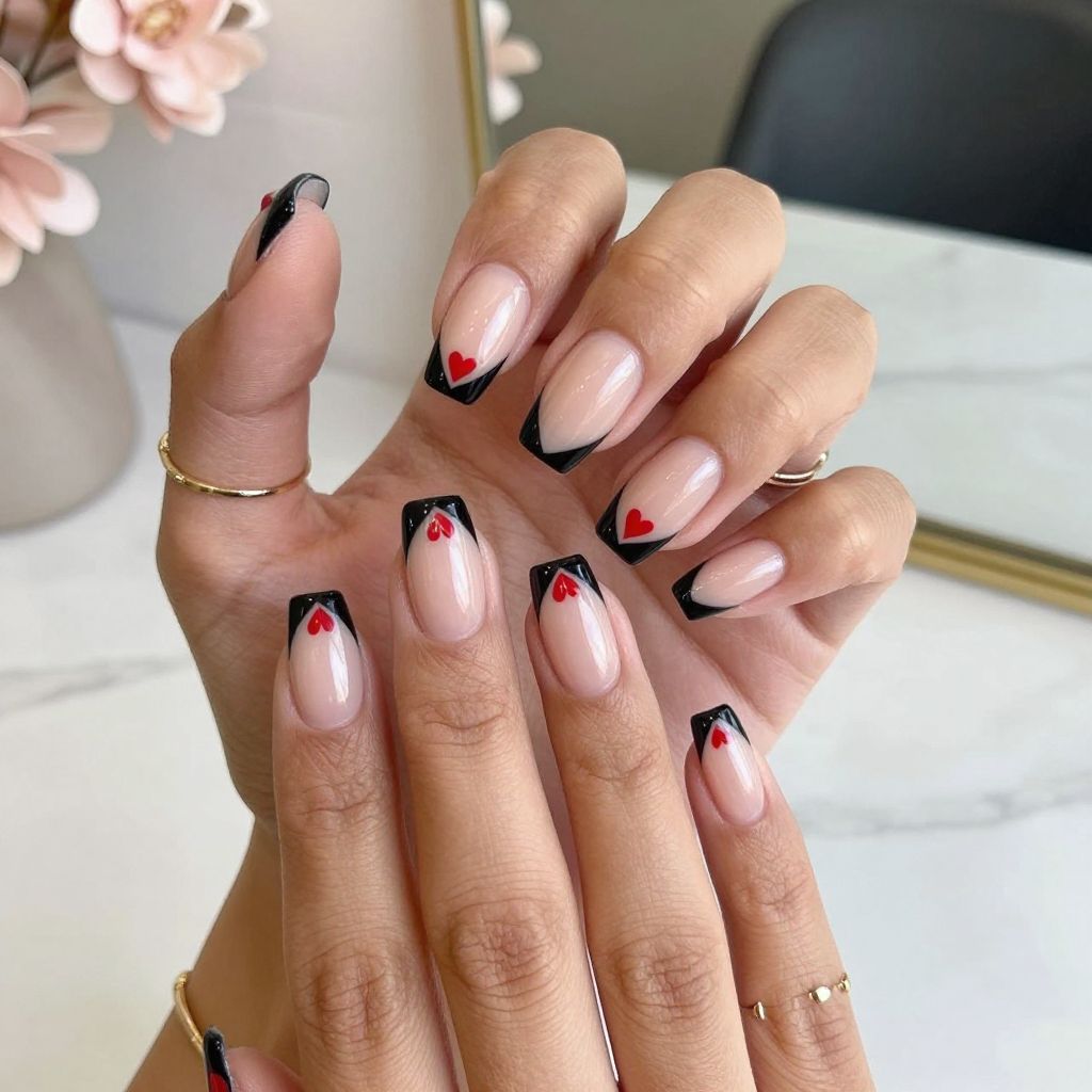 Black French With Tiny Red Hearts