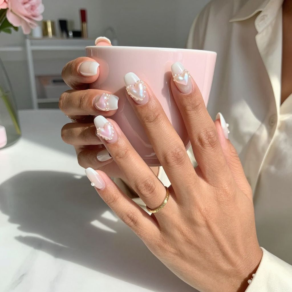 Sheer White with Raised Heart Embellishments