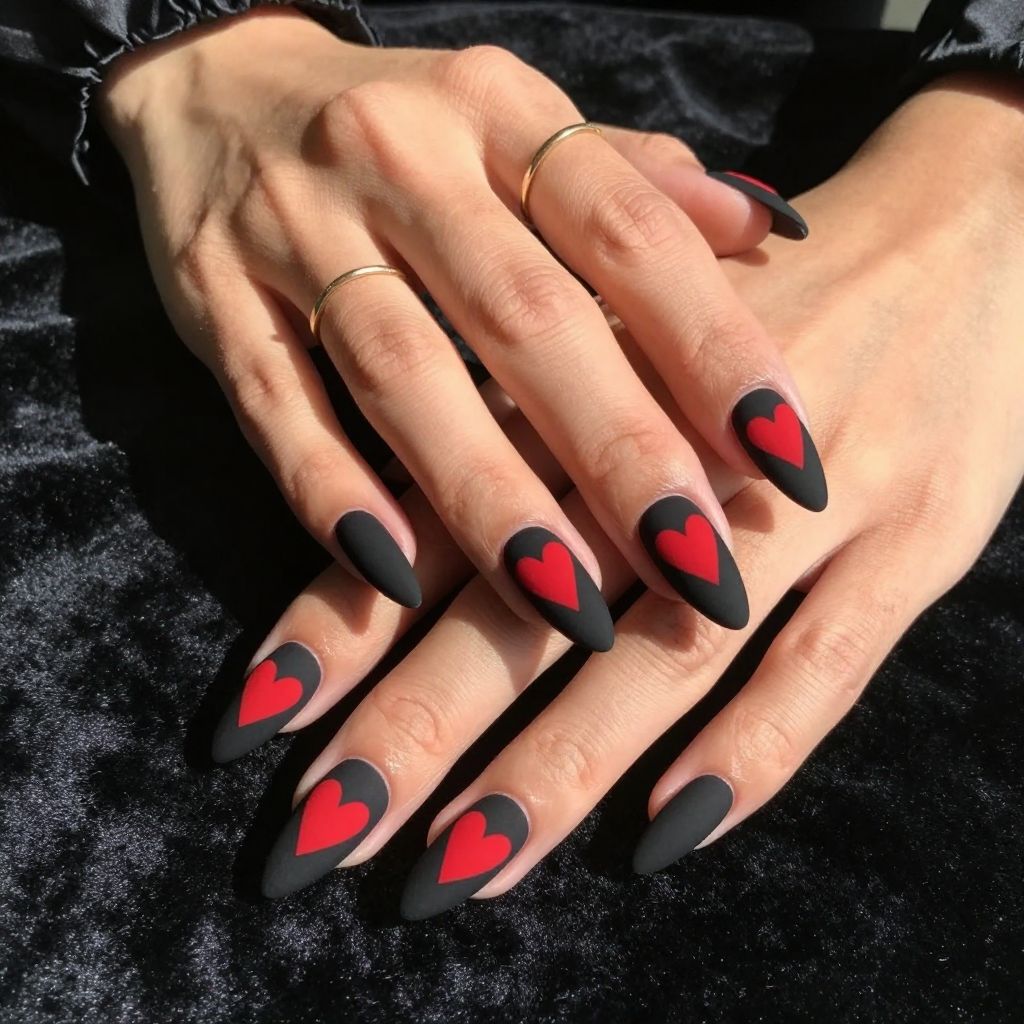 Matte Black with Red Heart Centers