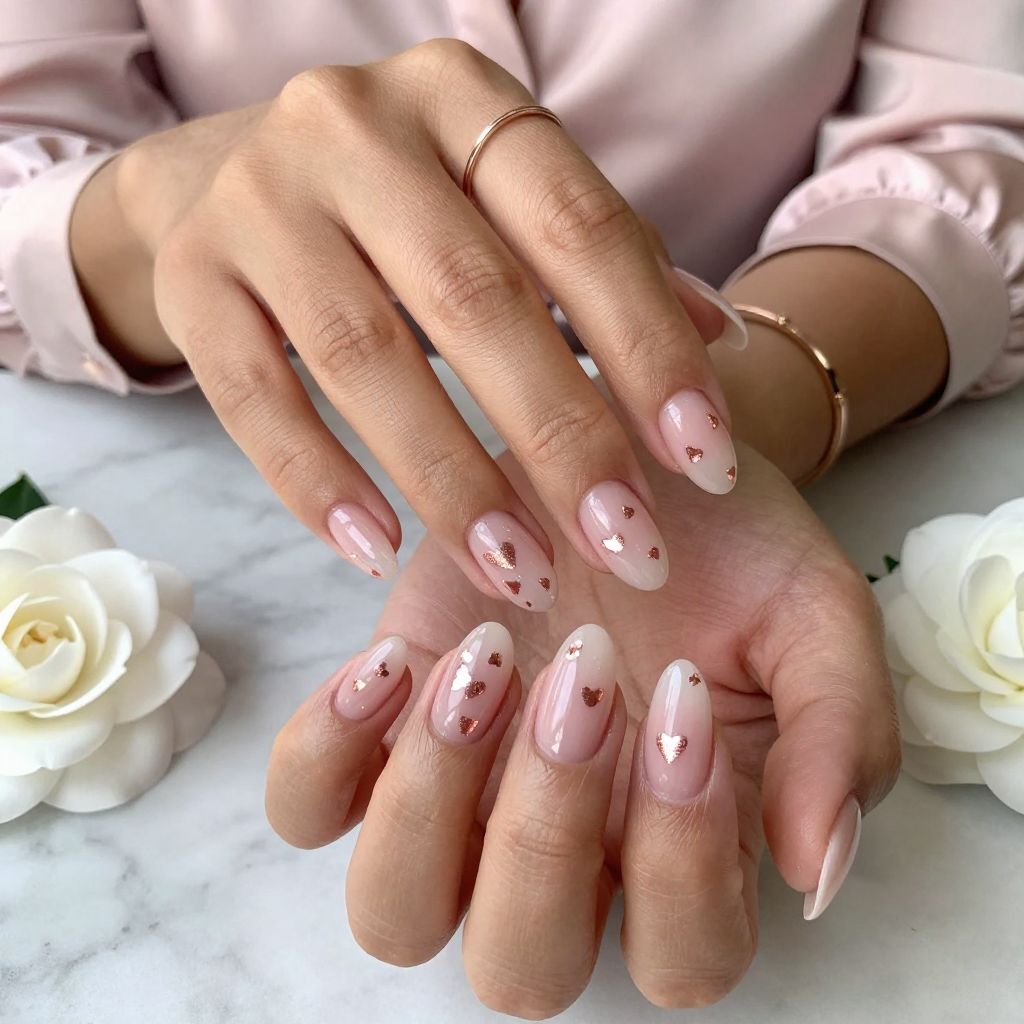 Sparkling Rose Gold Hearts on Sheer Pink
