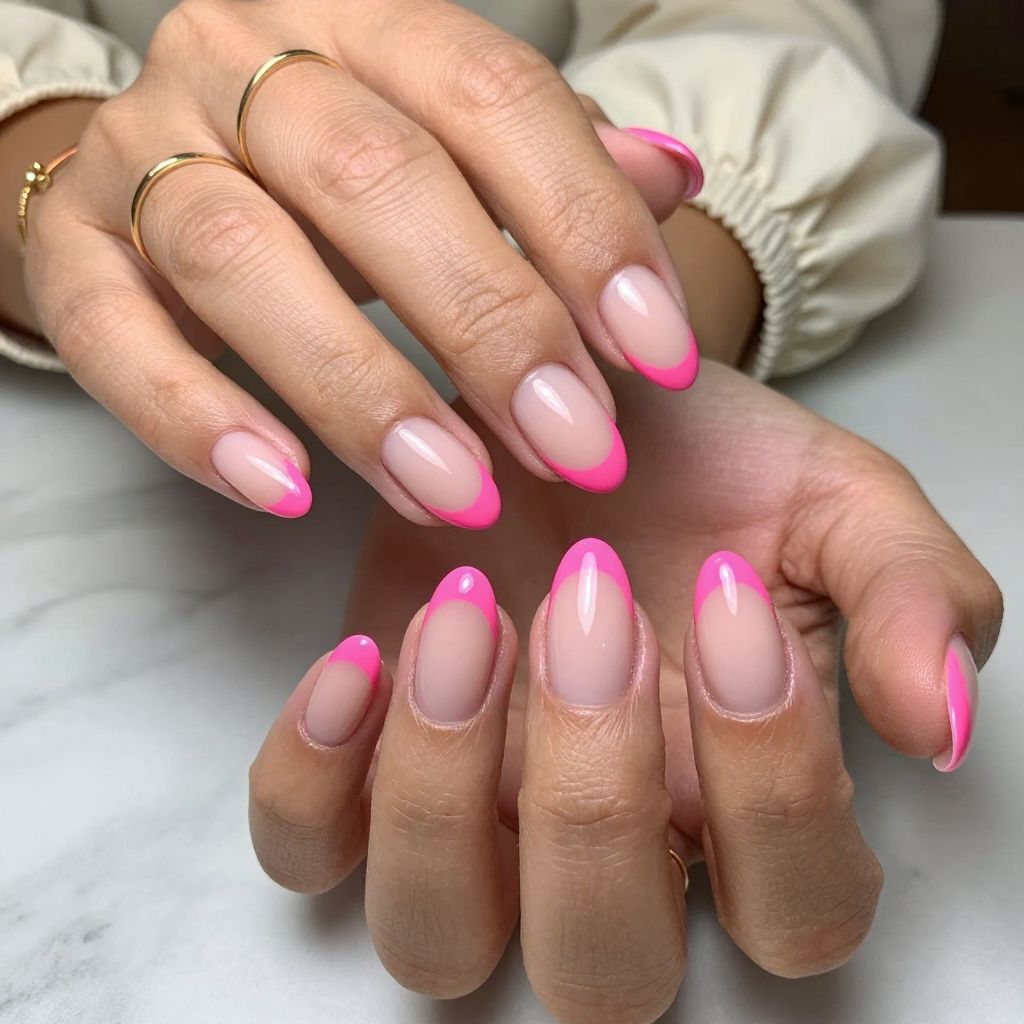 Classic Hot Pink French Almond