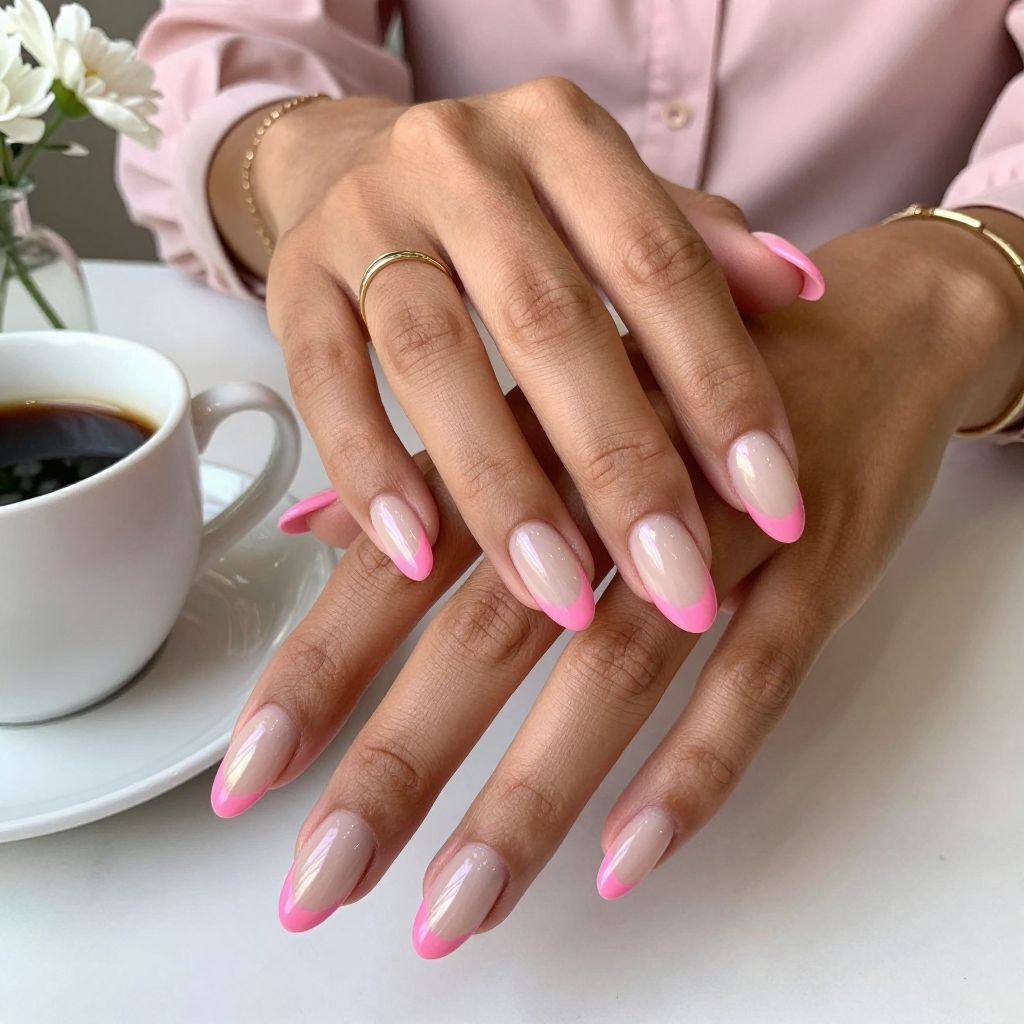 Glossy Hot Pink Tips with Iridescent Glaze