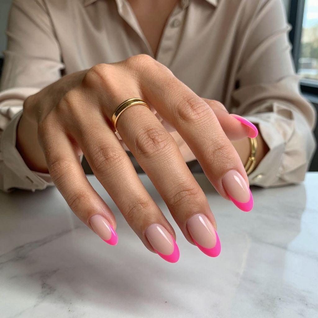 Matte Hot Pink Tip with Glossy Nude Base
