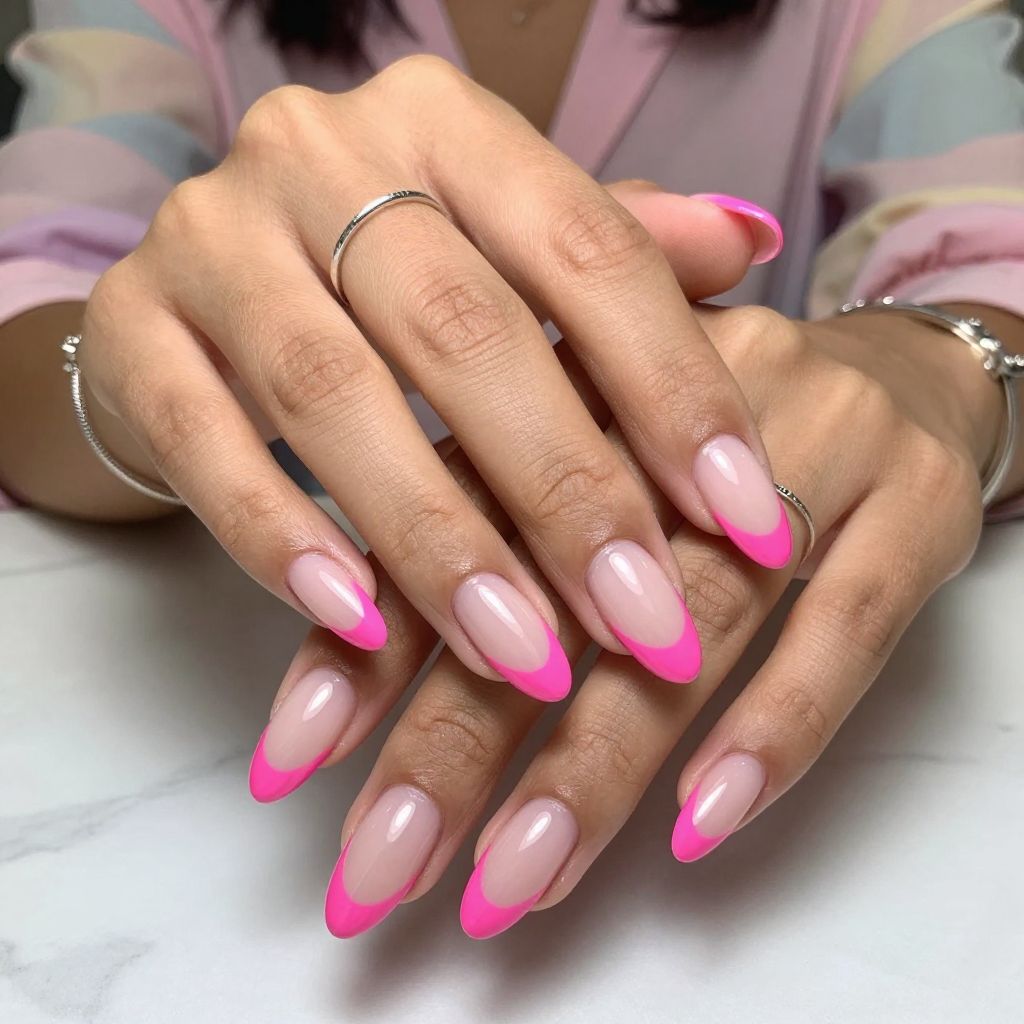 Hot Pink French Tips with Negative Space