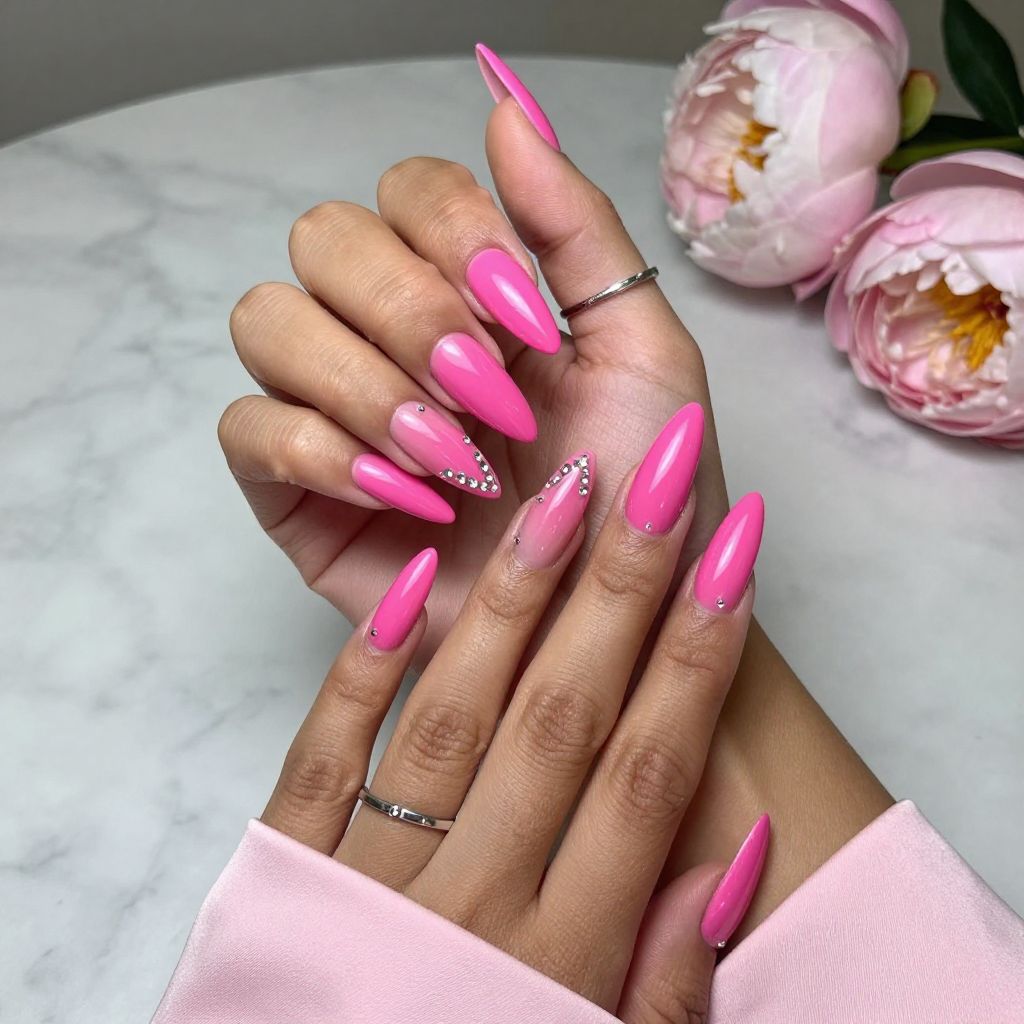 Glossy Hot Pink with Crystal Embellishments