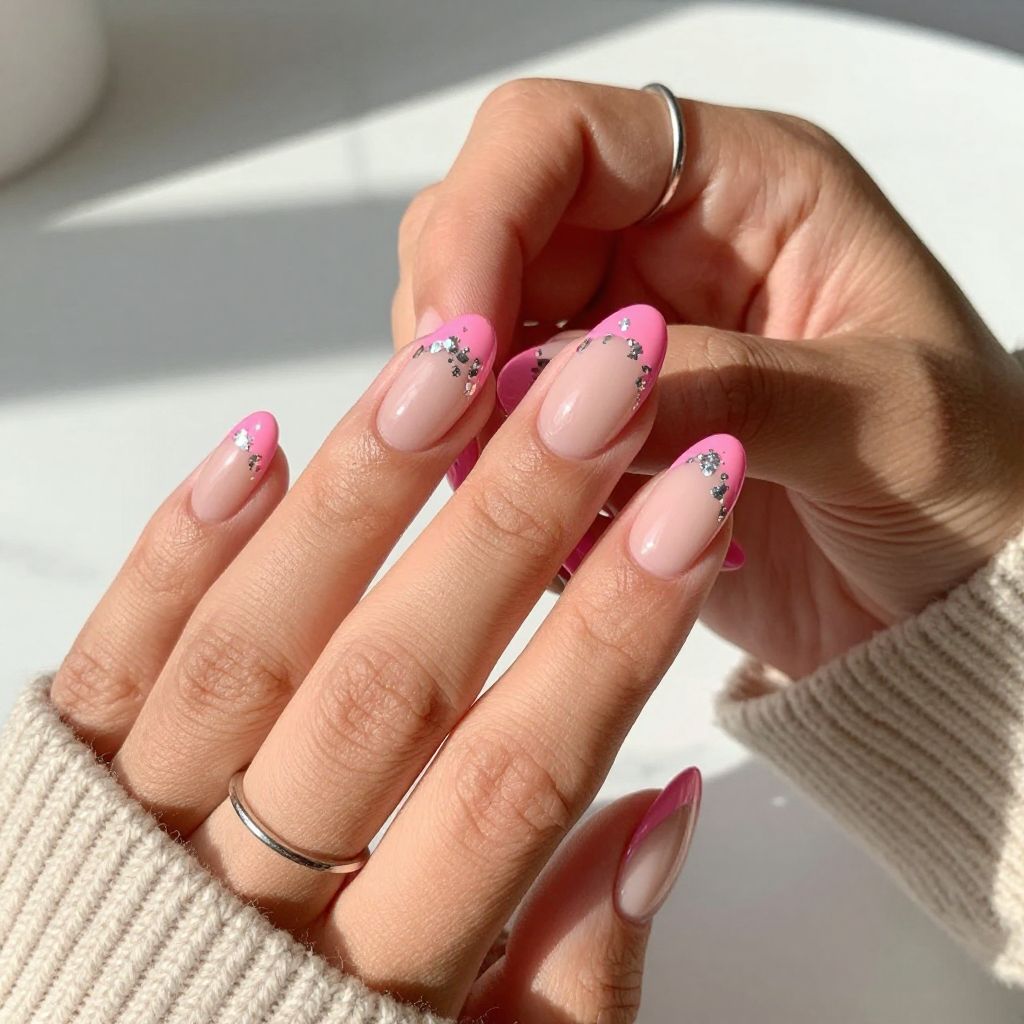 Hot Pink Gradient with Silver Foil Flakes