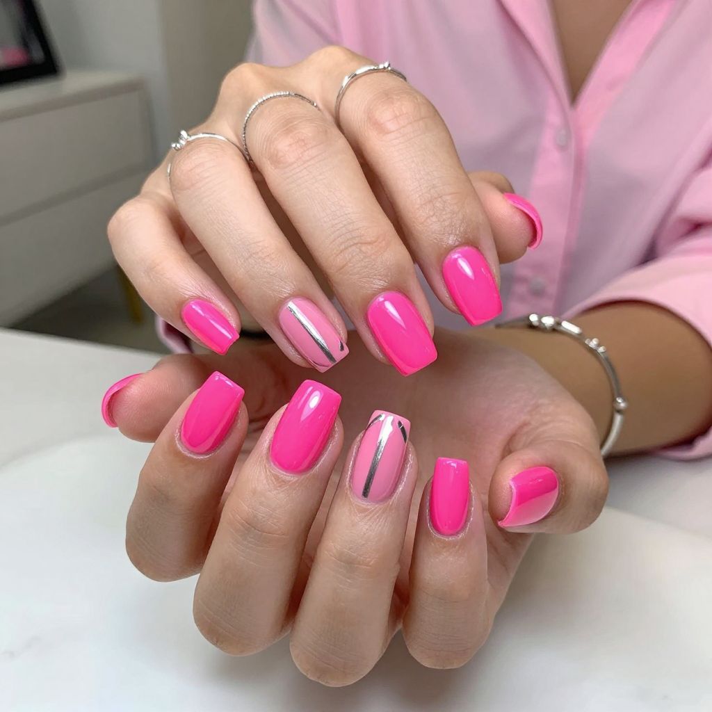Neon Hot Pink Squared with Metallic Accents