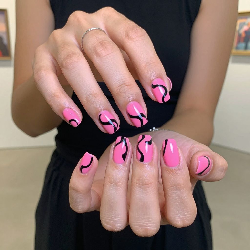 Hot Pink and Black Abstract Swirls