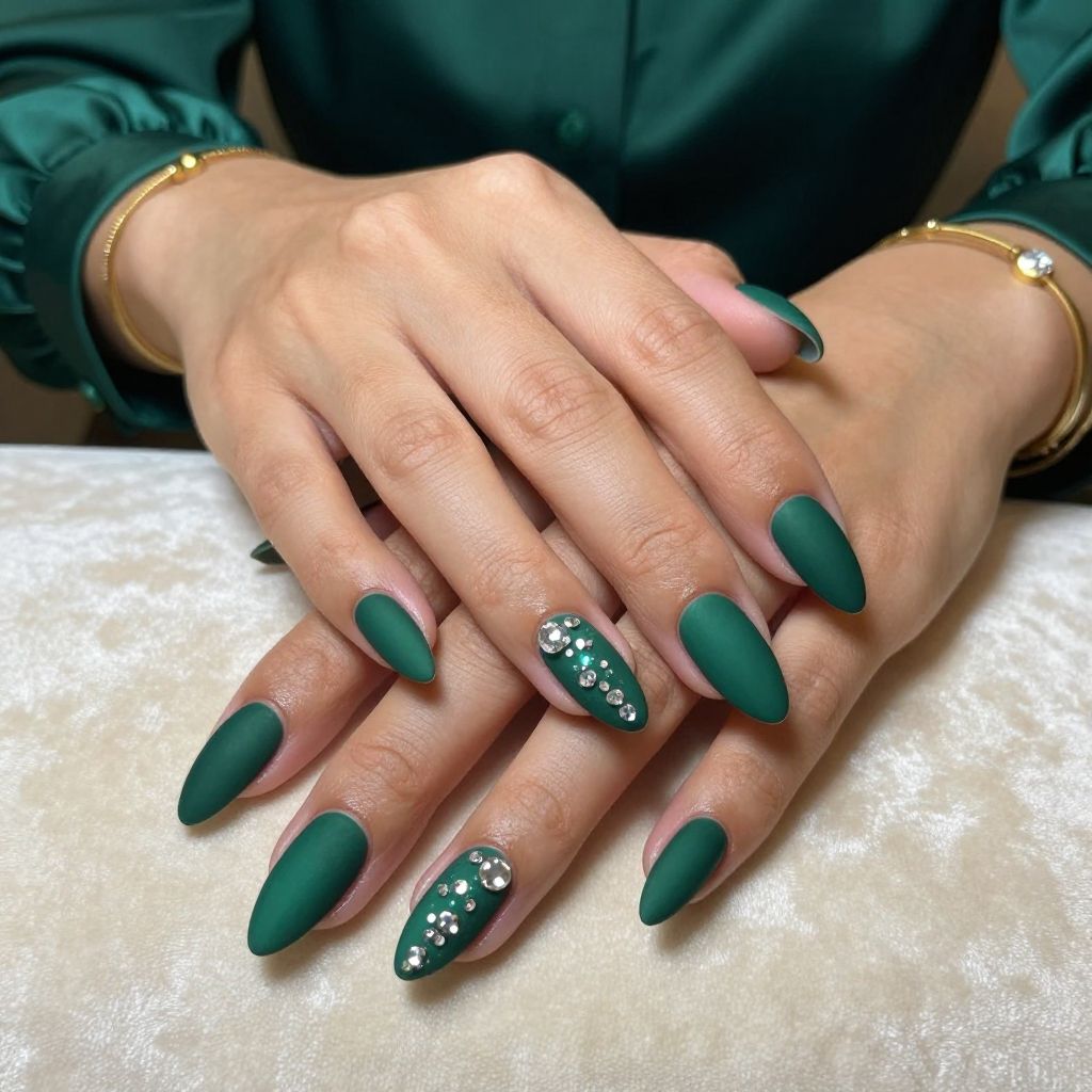 Hunter Green Satin Finish with Rhinestone Glow