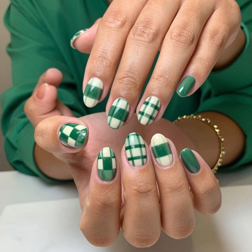 Hunter Green and Cream Checkerboard Chic