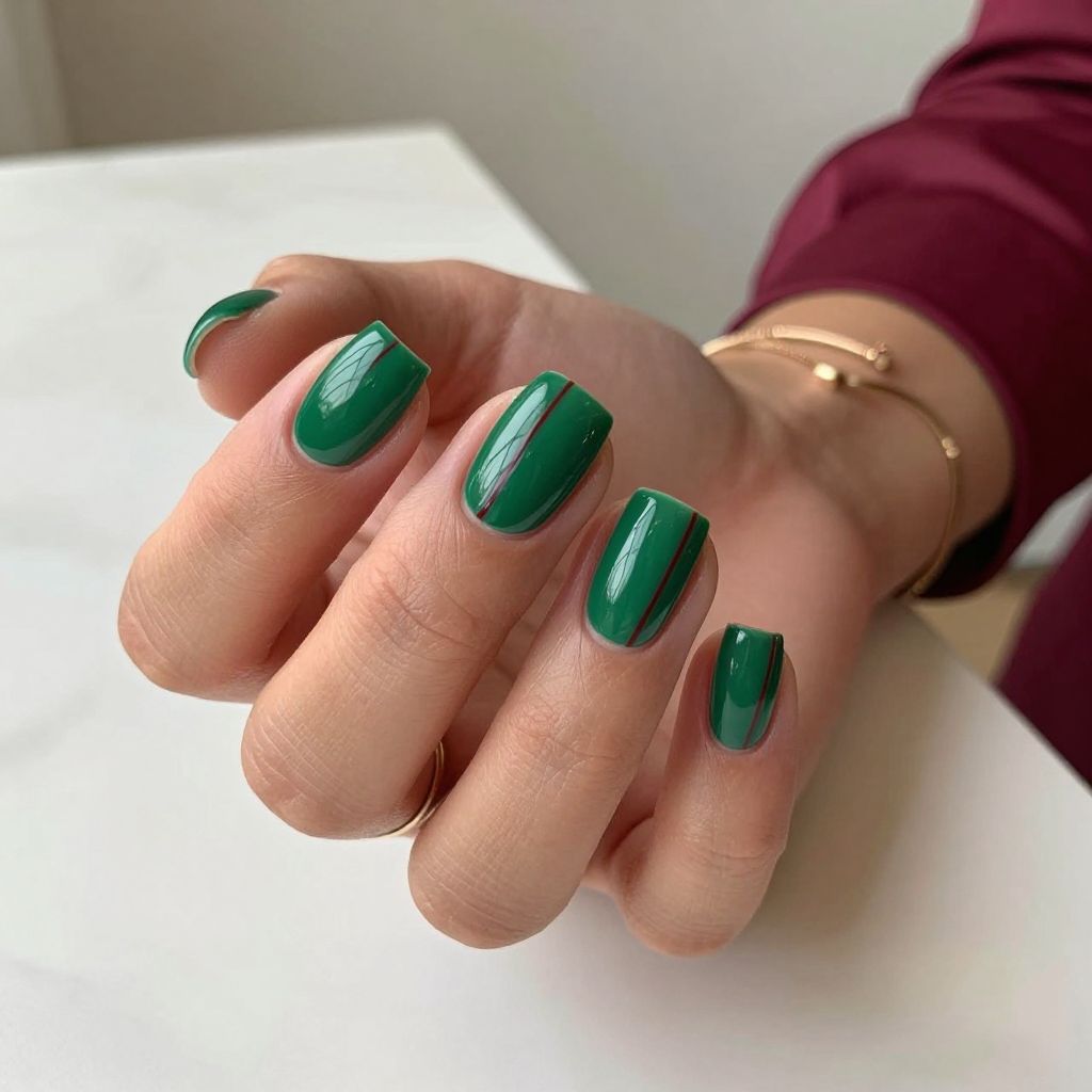 Glossy Hunter Green with Thin Red Pinstripes