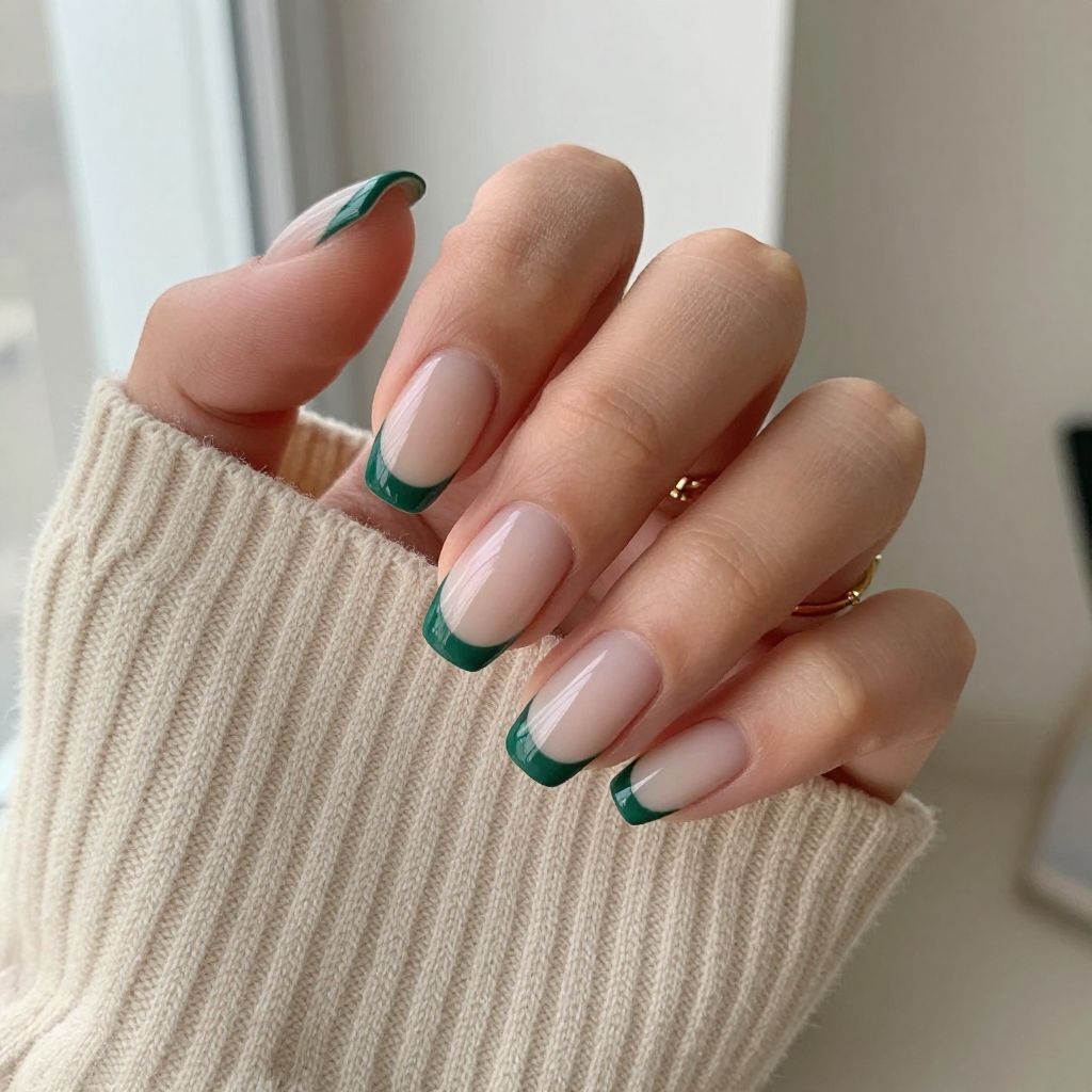 French Tip with a Hunter Green Twist