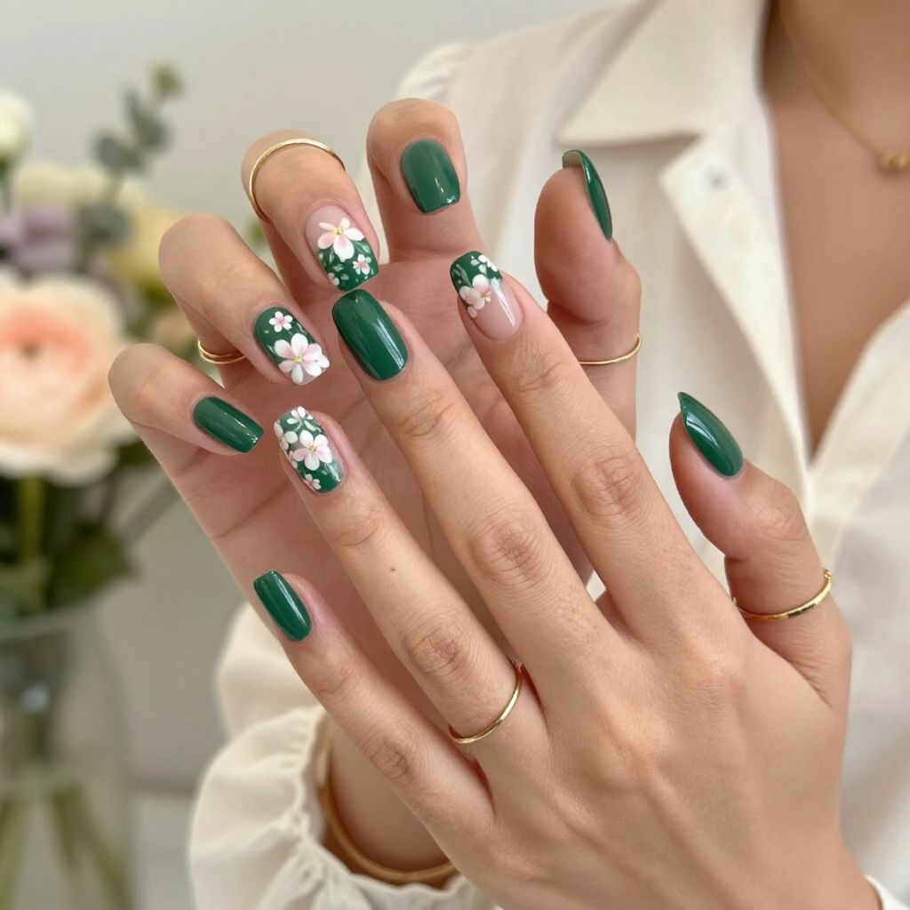 Floral Hunter Green Fantasy