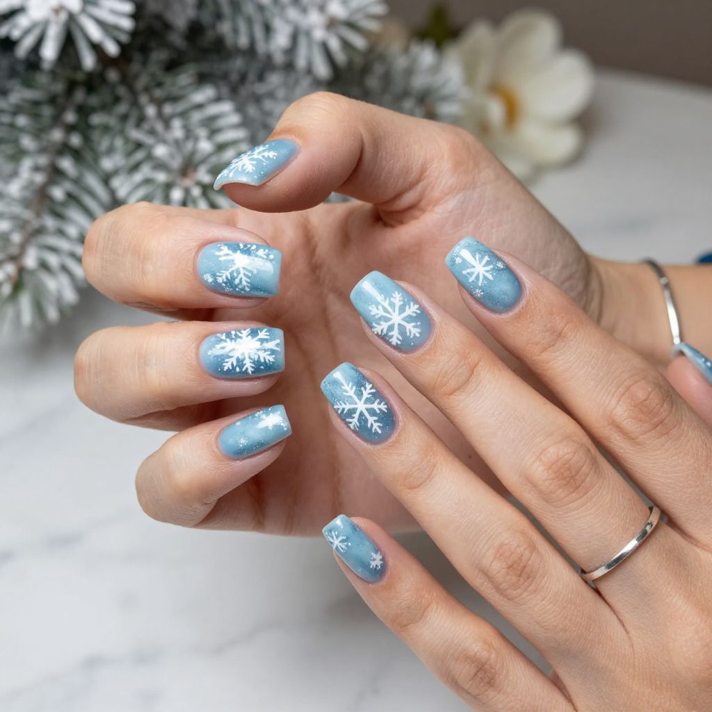 Icy Blue with Snowflake Nail Art