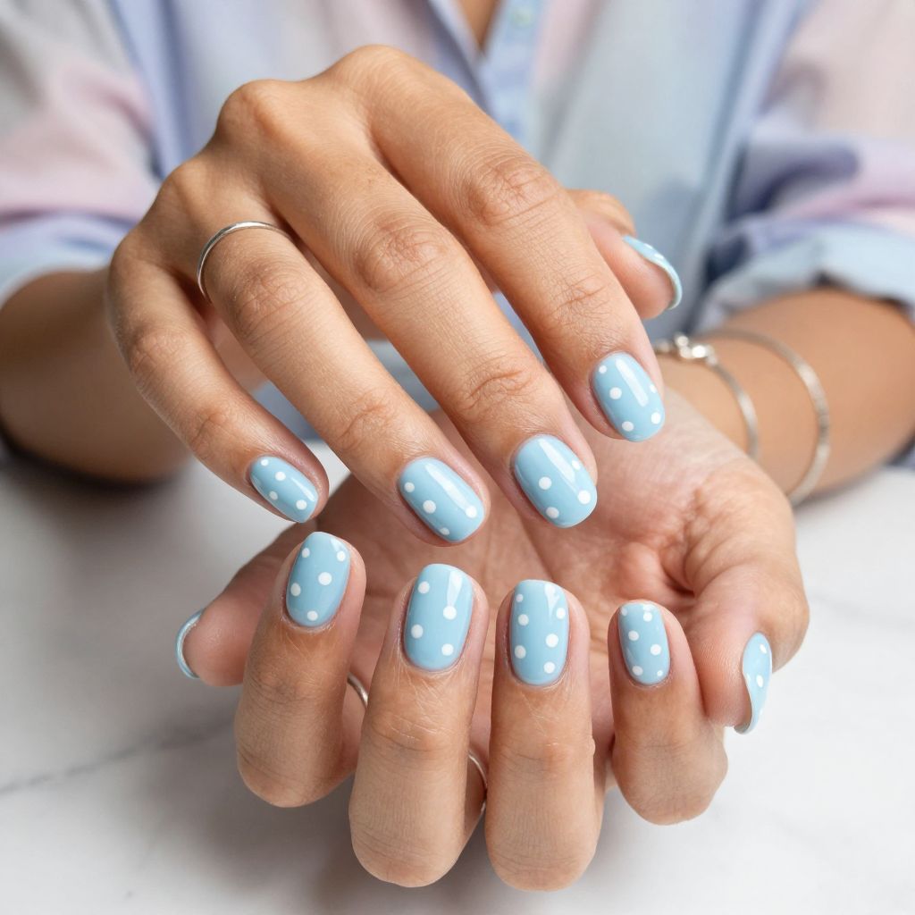 Pastel Icy Blue with White Polka Dots