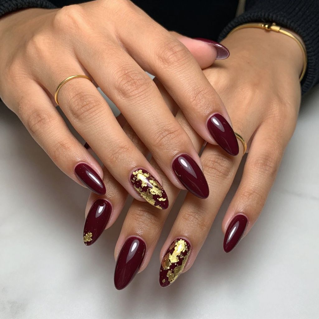 Deep Burgundy with Gold Foil Chips