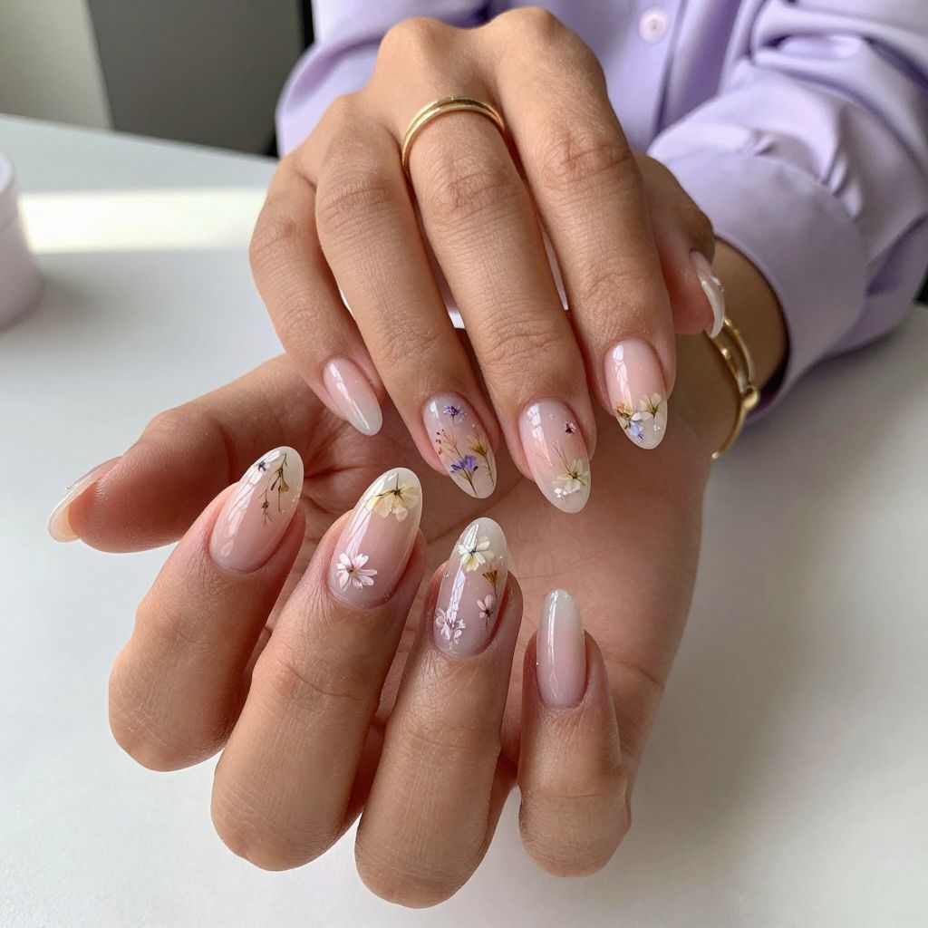 Clear Nails with Floating Flowers