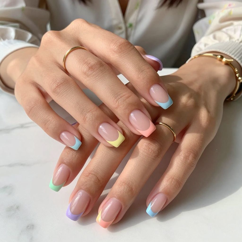 Pastel Rainbow French Tips