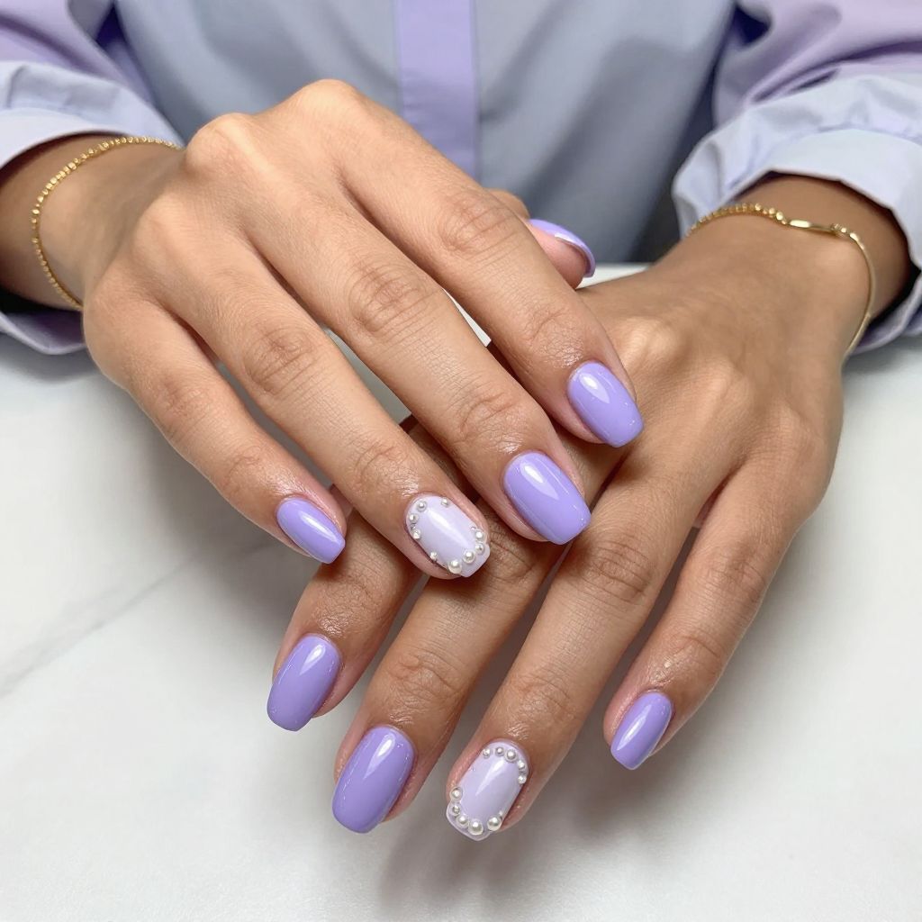 Lavender Chrome and Pearl Accent Nail