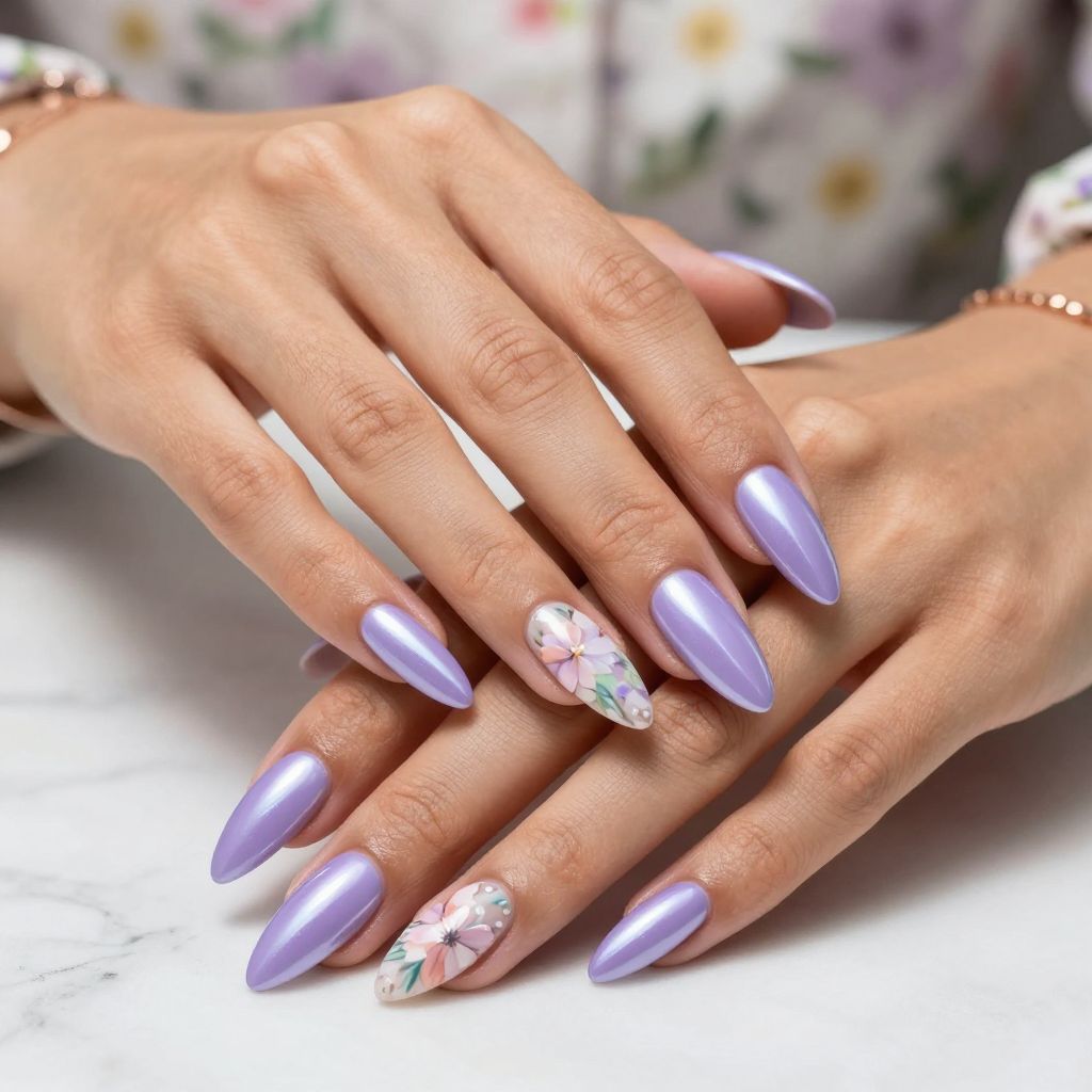 Lavender Chrome Stiletto with Floral Decals