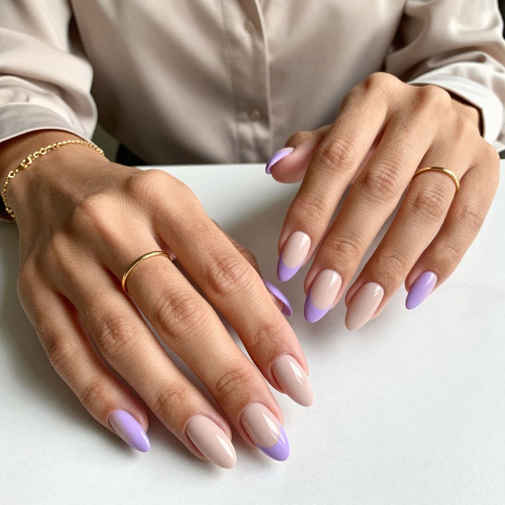 Lavender Tips with Matte Nude Base