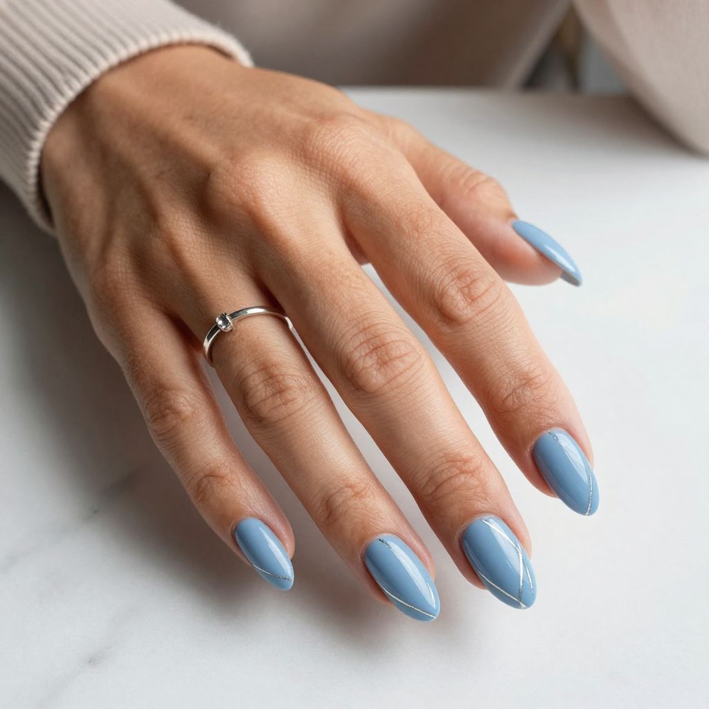 Light Blue with Dainty Silver Stripes